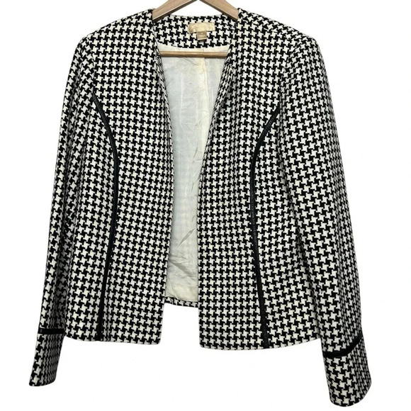 Nordstrom Studio 121 Black and Off White Houndstooth Open Blazer Womens Size 14 - Picture 1 of 8
